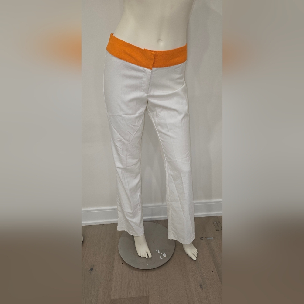 ASOS White Straight Leg Pants with  Orange Waistband US 2 Mid Rise